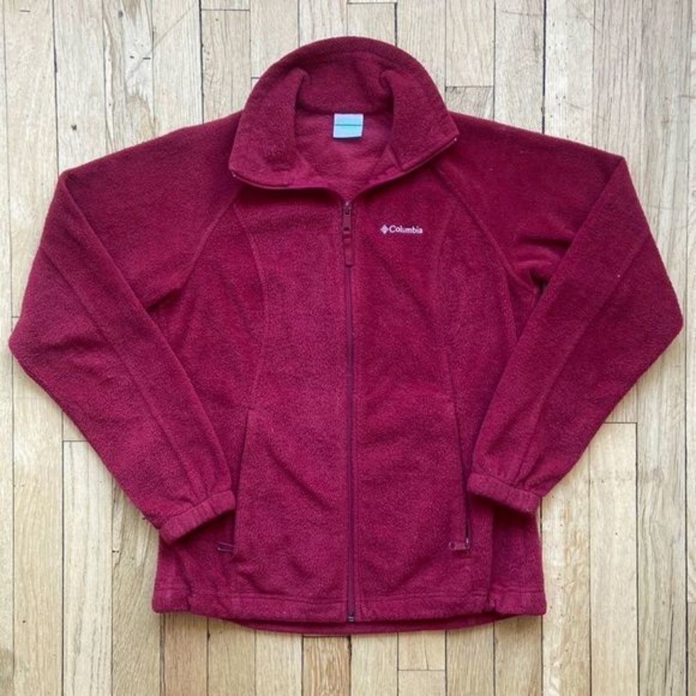 Columbia fleece full zip up women’s size small red outdoor hiking comfy‎